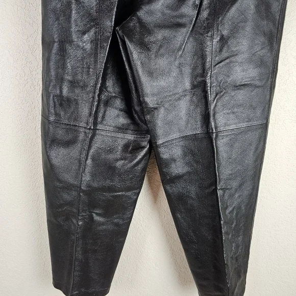 Vintage 80s Retro Black Leather High Waist Pants in XL - Picture 4 of 7
